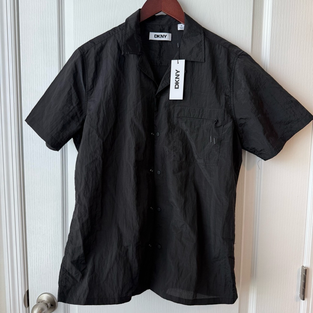 Men's DKNY Short Sleeve Button Down Shirt, Size S, Black
